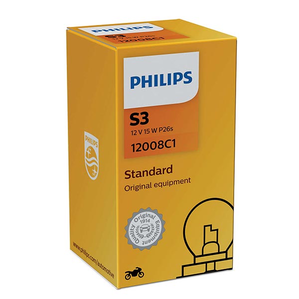 LAMPADA PHILIPS S3 - 12V 15W P26s - (Rif.Philips: 12008C1)
