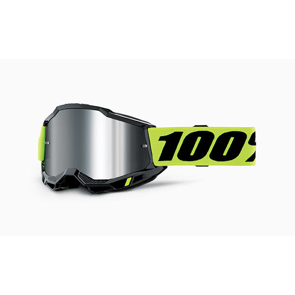 MASCHERA 100% ACCURI 2 NEON YELLOW - LENTE A SPECCHIO ARGENTO