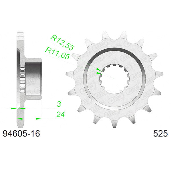 PIGNONE AFAM IN ACCIAIO P525 - Z16 (DIS.00037)