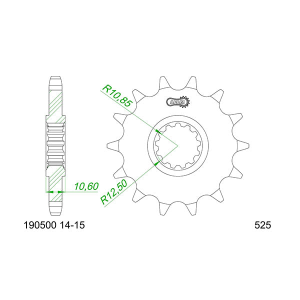 PIGNONE AFAM IN ACCIAIO P525 - Z14 (DIS.00040)