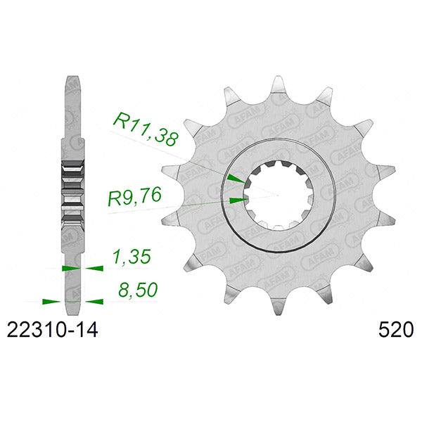 PIGNONE AFAM IN ACCIAIO P520 - Z14 (DIS.22310)