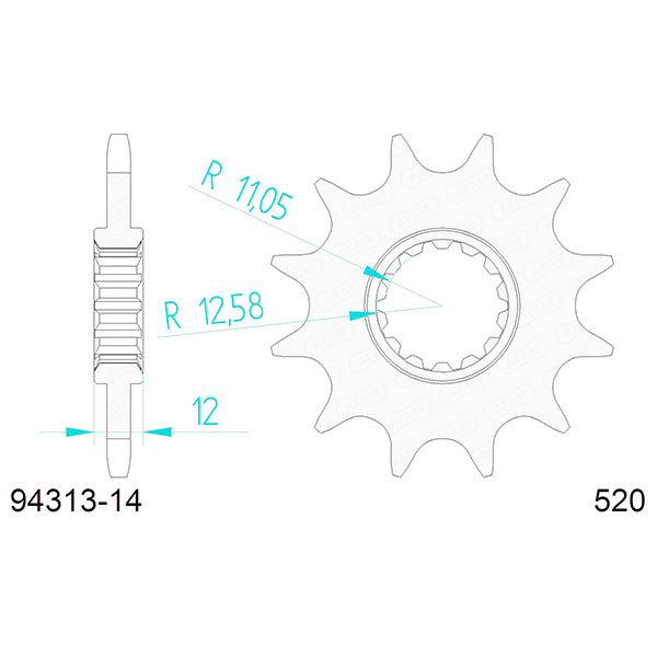 PIGNONE AFAM IN ACCIAIO P520 - Z14 (DIS.94313)