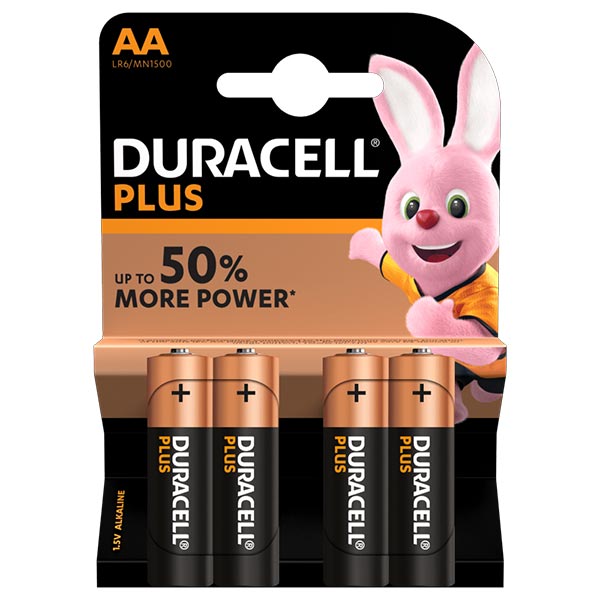 BLISTER 4 PILE AA PLUS DURACELL ALCALINE (SCATOLA 20 BLISTER)
