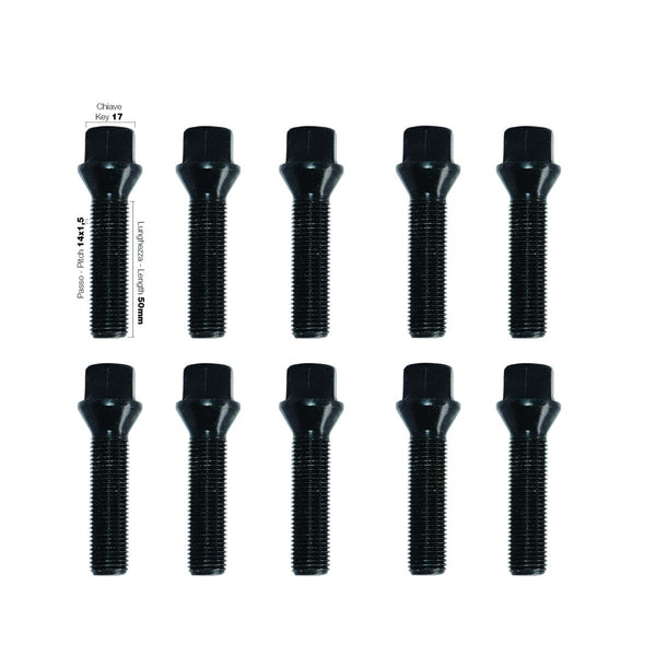 10 bulloni neri ch.17 14x1.5 l.50mm