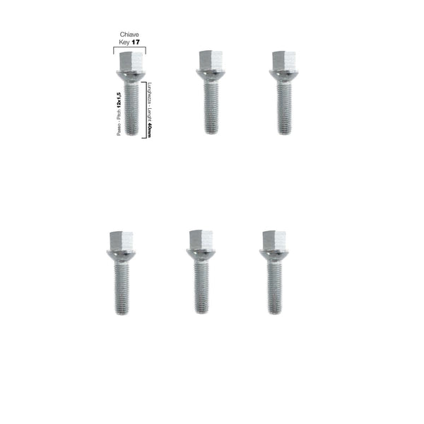 6 bulloni ch.17 12X1.5 l.40mm sferici