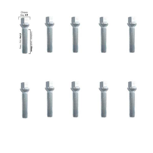 10 bulloni ch.17 14x1.5 l.60mm sferici