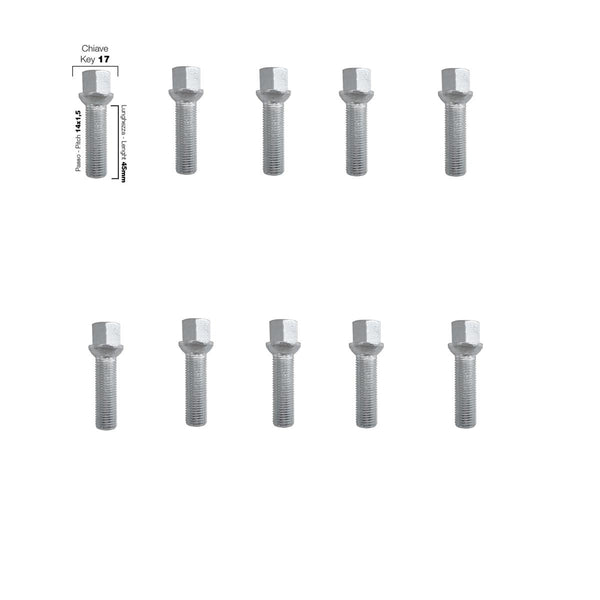 10 bulloni ch.17 14x1.5 l.45mm sferici