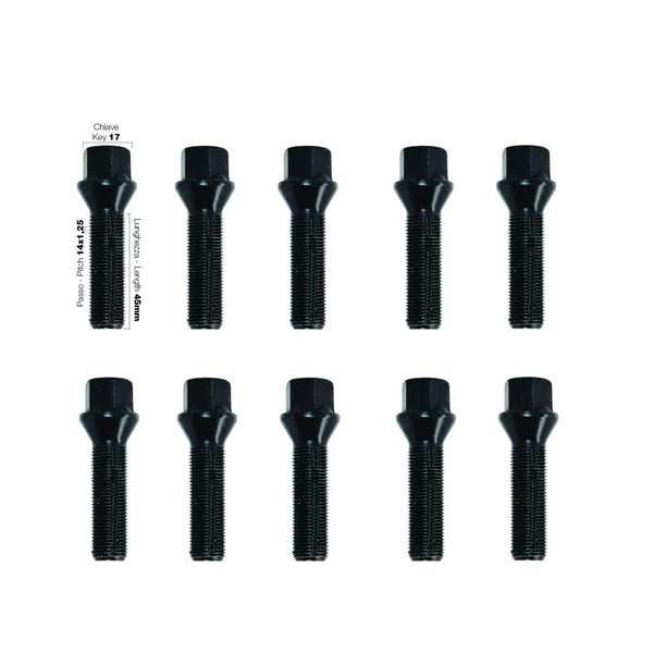 10 bulloni neri ch.17 14x1.25 l.45mm