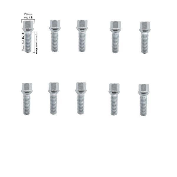 10 bulloni ch.17 14x1.5 l.40mm sferici