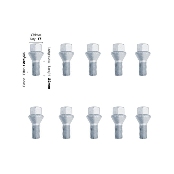 10 bulloni ch.17 12x1.25 l.22mm