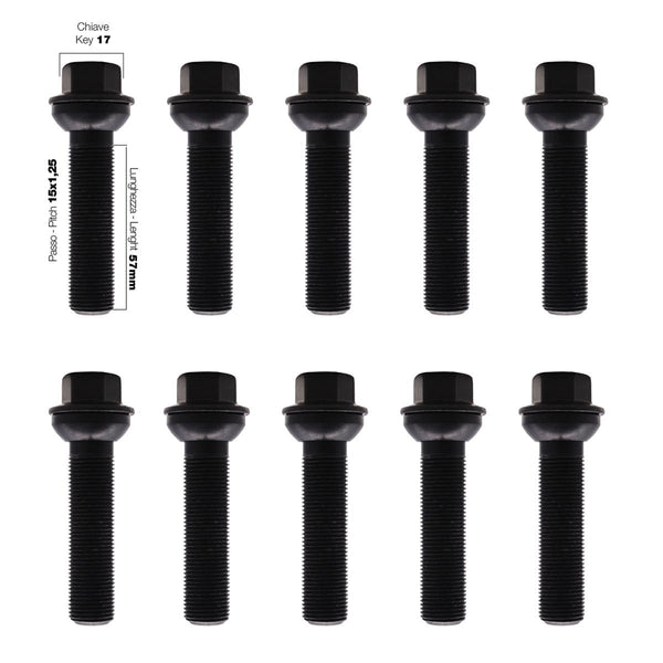 10 bulloni ch.17 15X1.25 l.57mm sferici rondella mobile