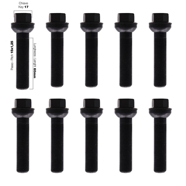 10 bulloni ch.17 15X1.25 l.60mm sferici rondella mobile