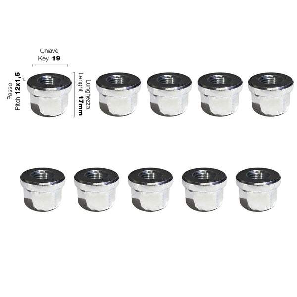 10 dadi ch.19 12x1.25 l.17mm testa piatta