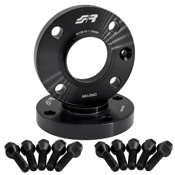 2 distanziali ruota neri 20mm 4x108 centraggio 65,1 con bull.