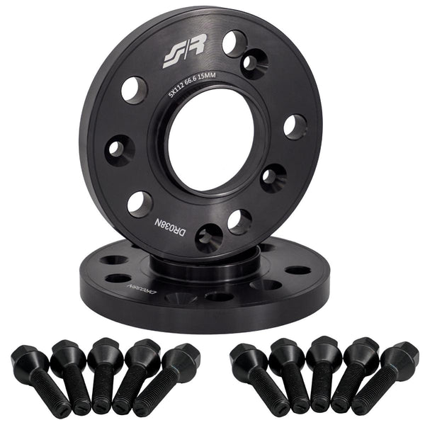 2 distanziali ruota neri 15mm 5x112 centraggio 66,6 con bull.