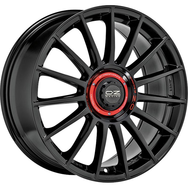 OZ RACING CA8F7 SUPERTURISMO EVOLUZIONE WRC 8X18 5X112 ET 35 75  GLOSS BLACK + RED LETTERING (OMOL. NADF080)
